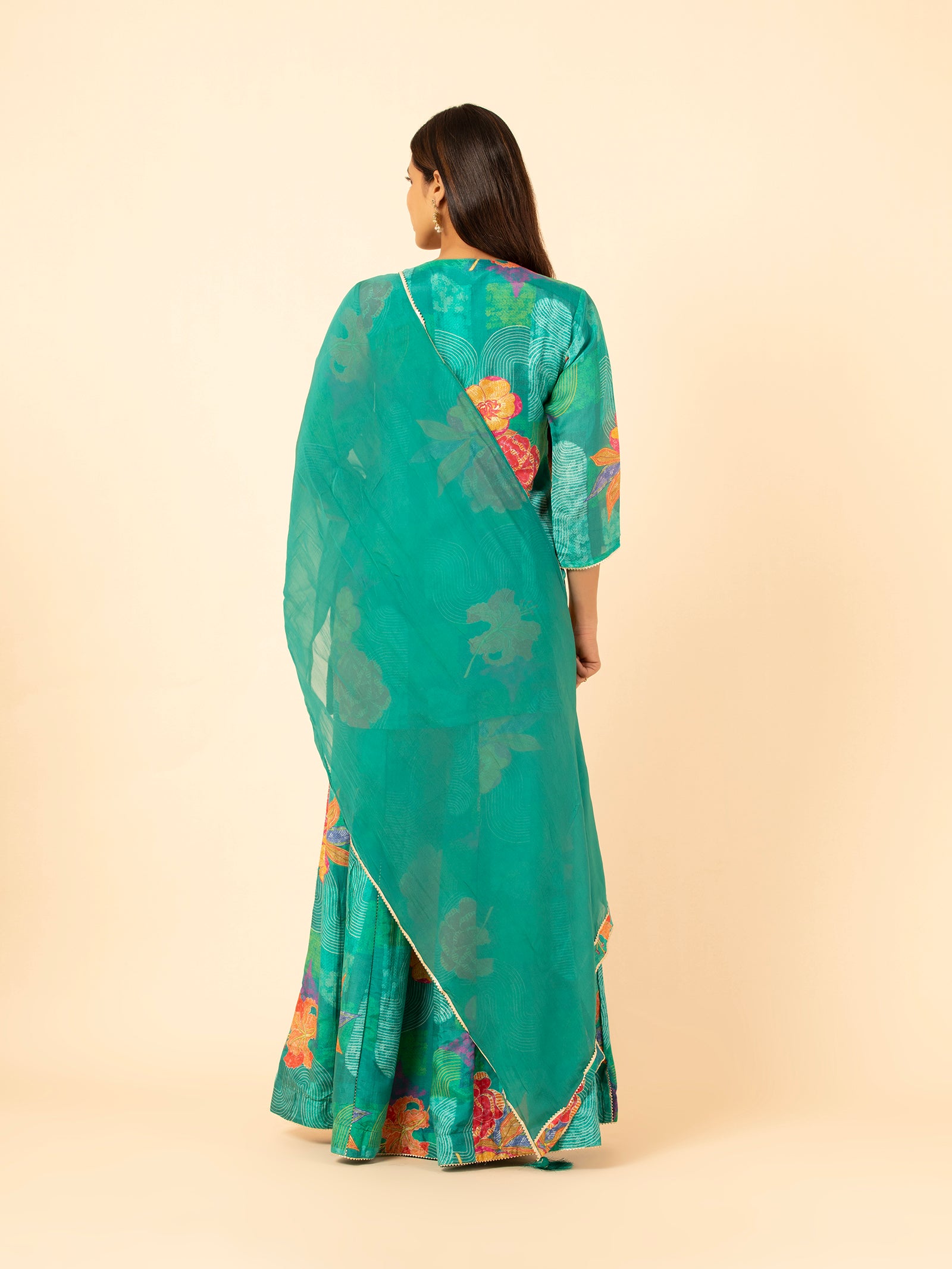 Turquoise Floral Sharara Suit Set