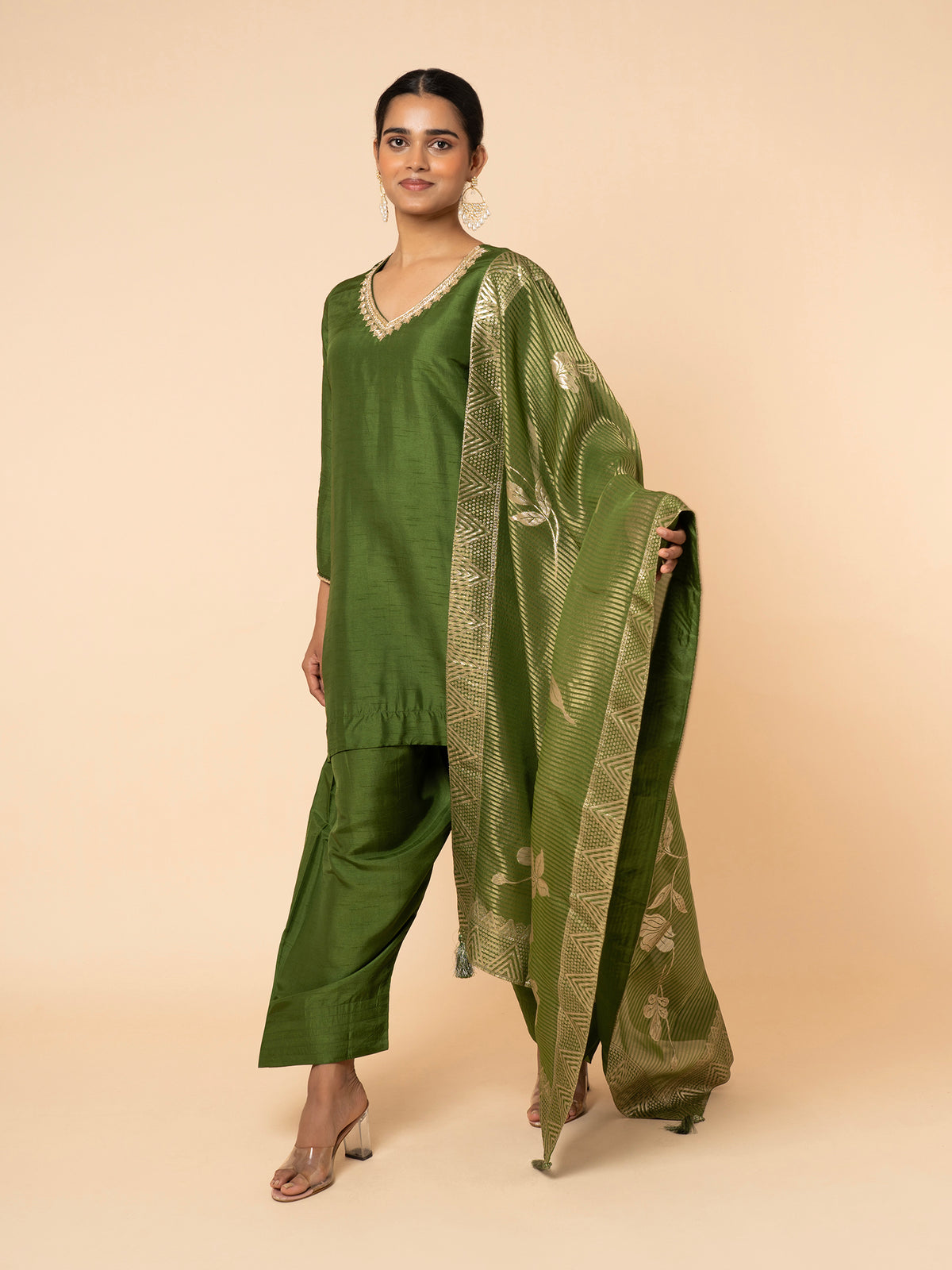 Forest Green Silk Suit Set