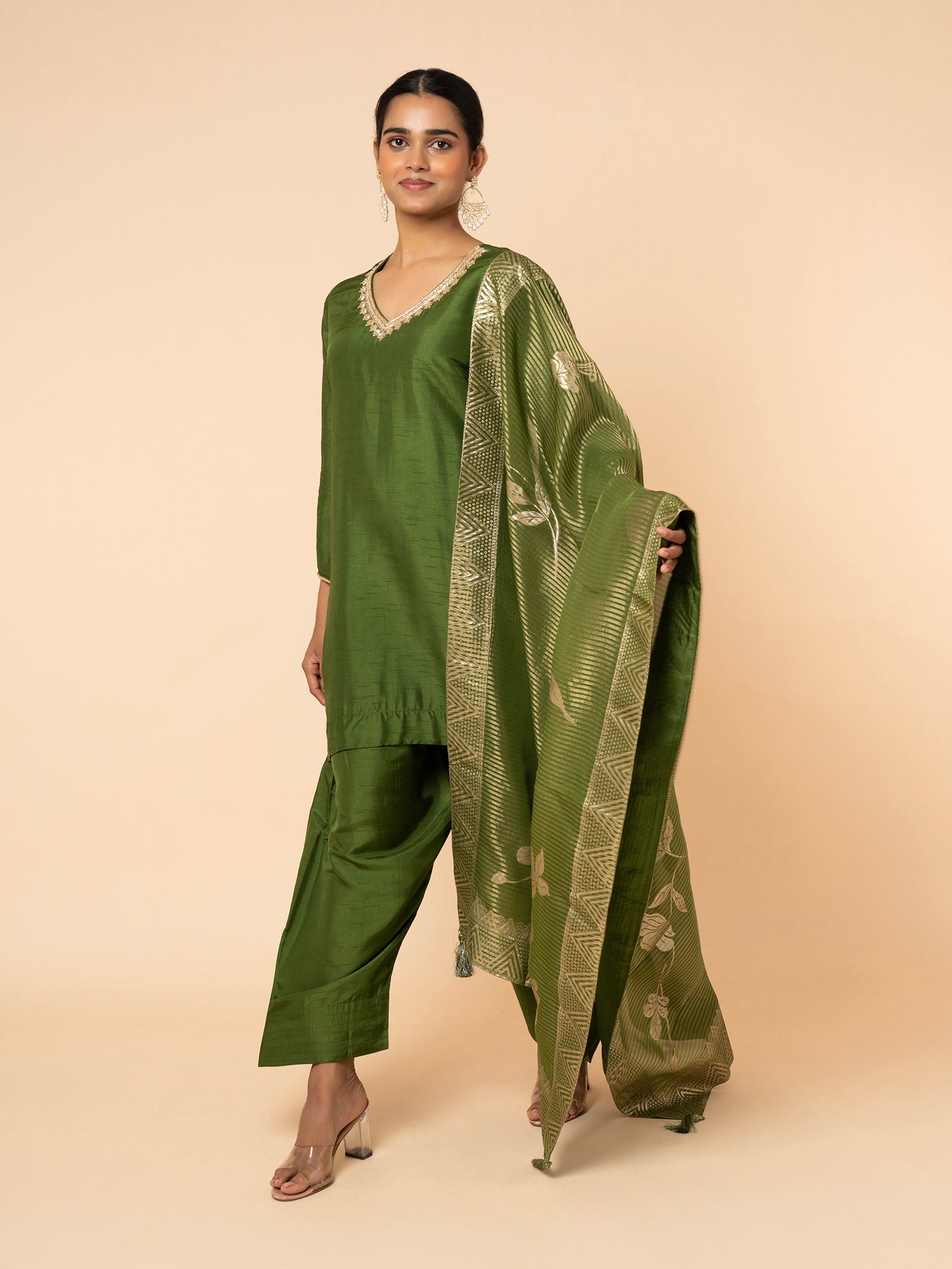 Forest Green Silk Suit Set