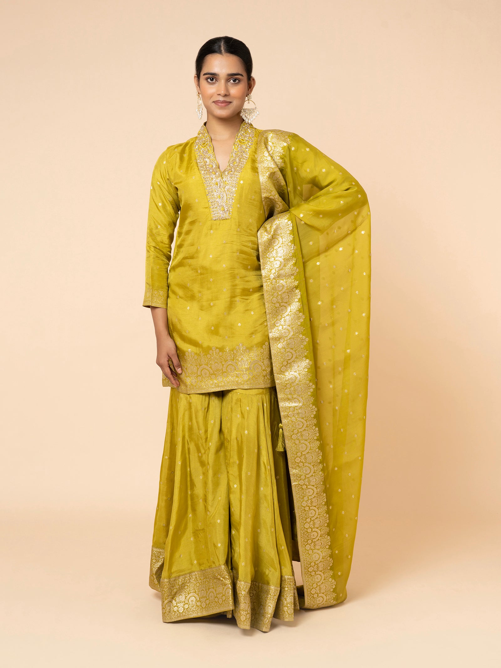 Chartreuse Silk Gharara Ensemble