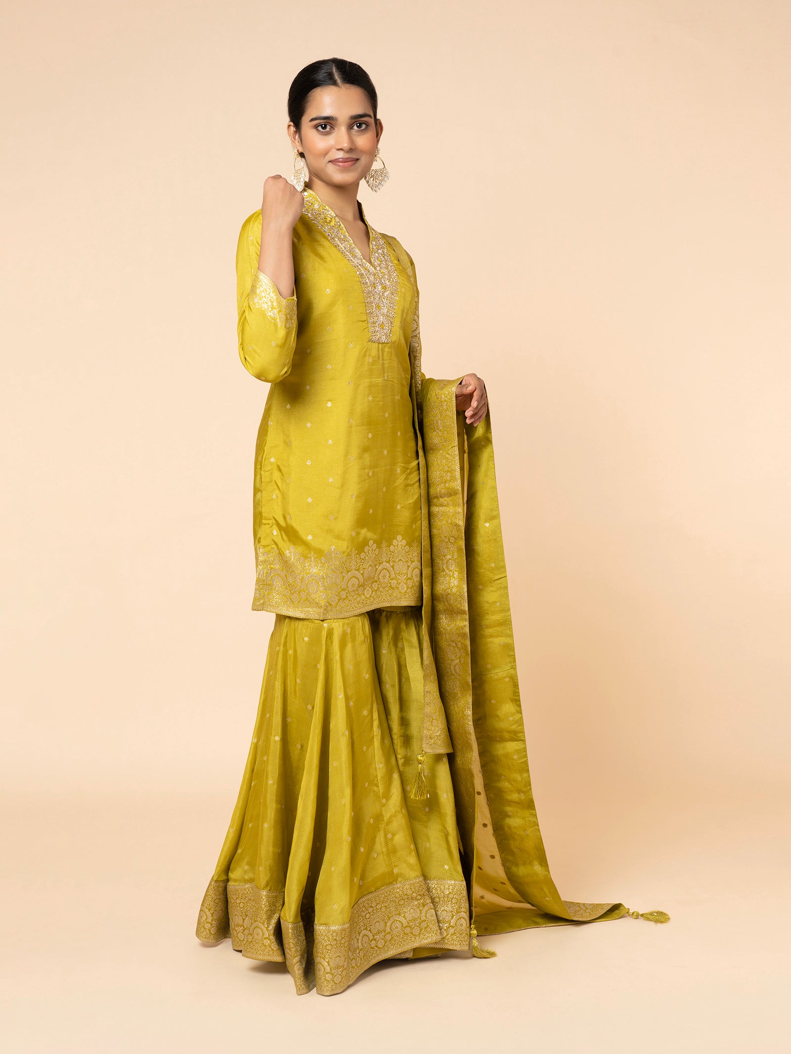 Chartreuse Silk Gharara Ensemble