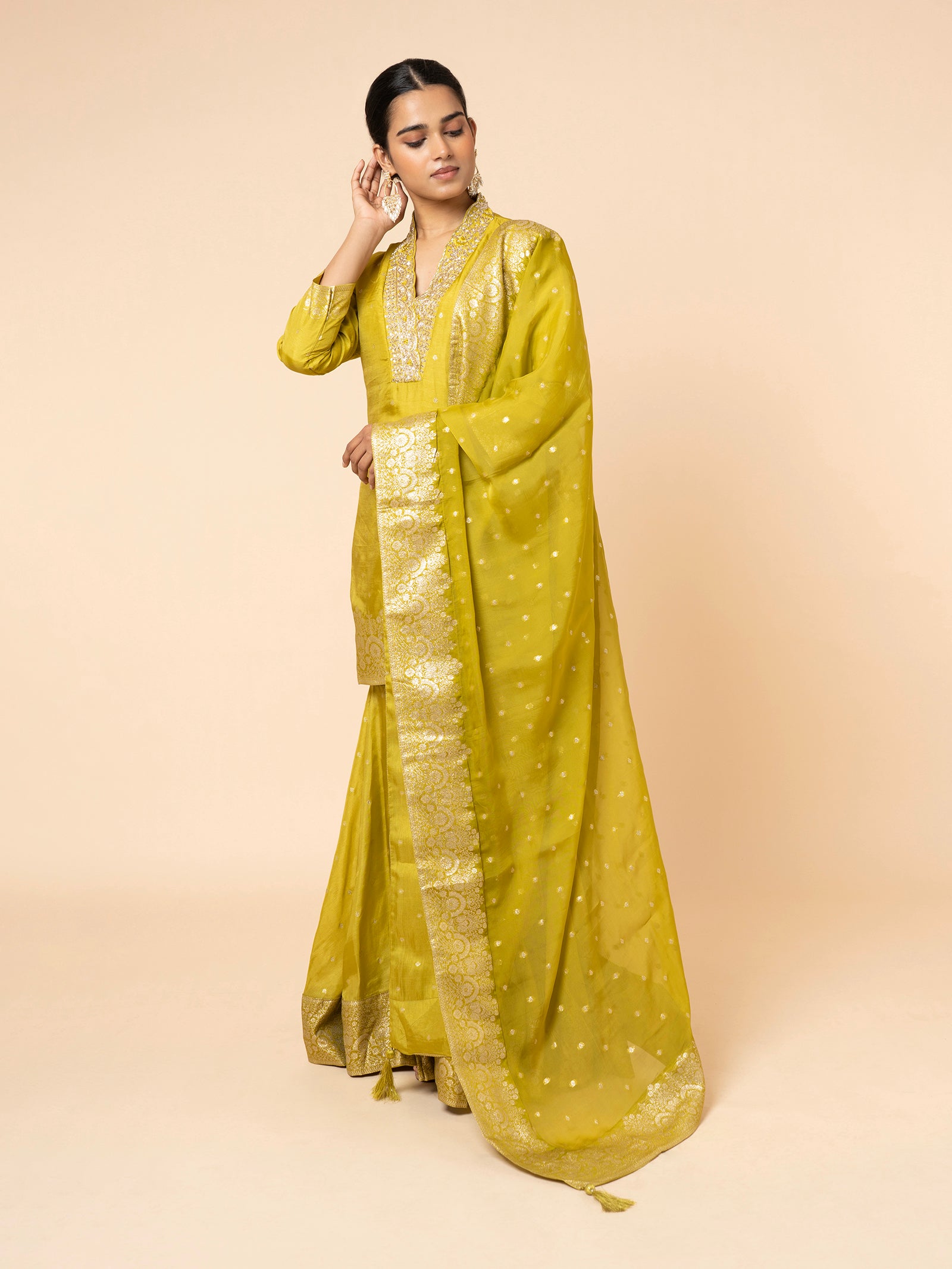 Chartreuse Silk Gharara Ensemble