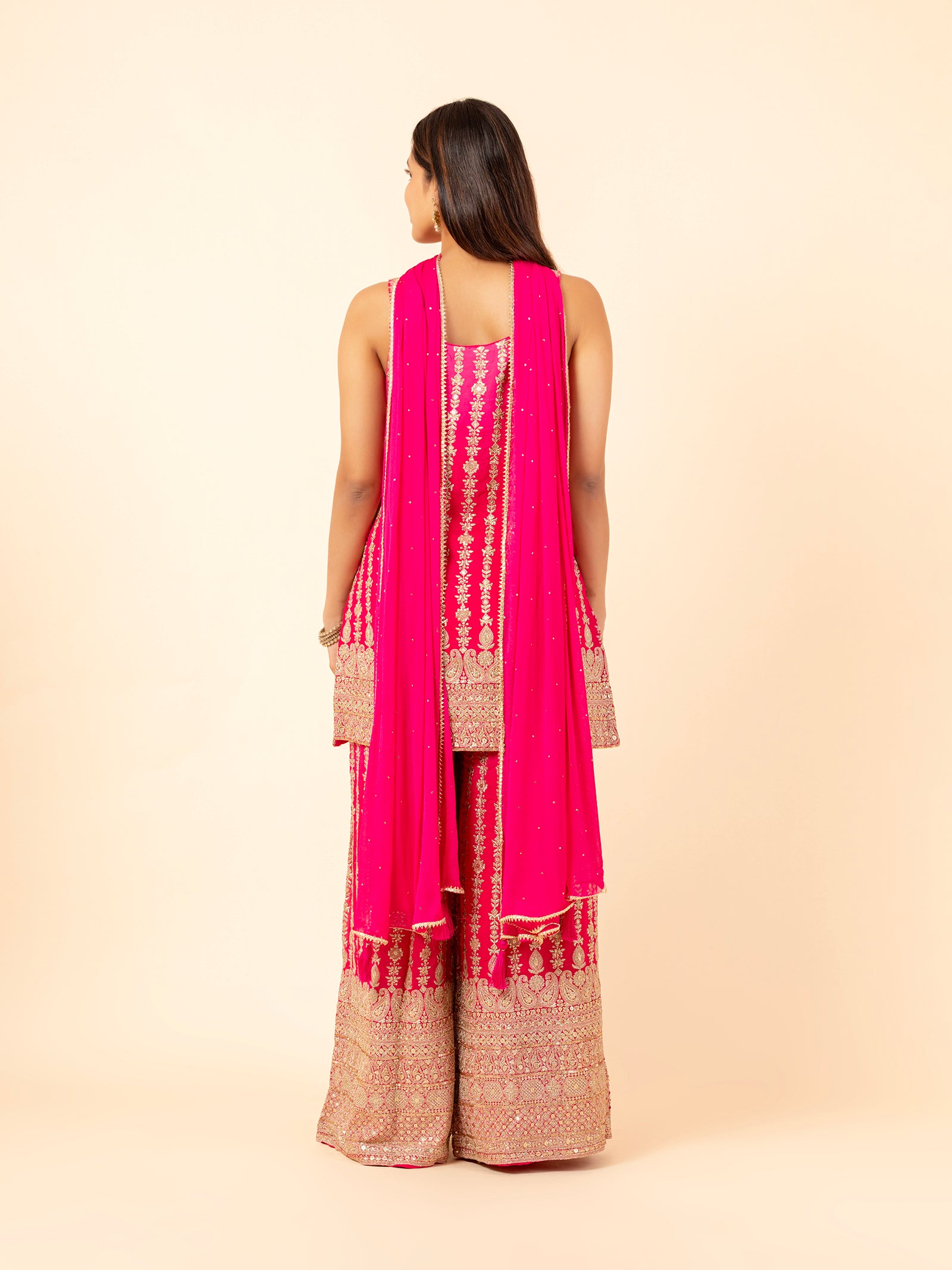 Fuchsia Gilded Floral Vines Sharara Ensemble