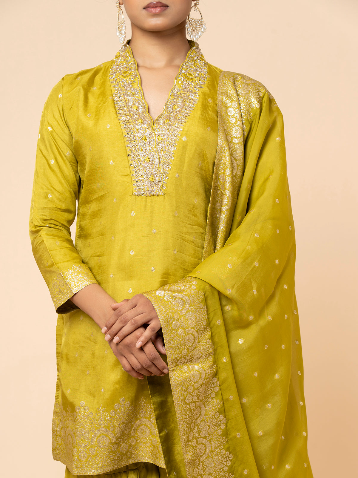 Chartreuse Silk Gharara Ensemble