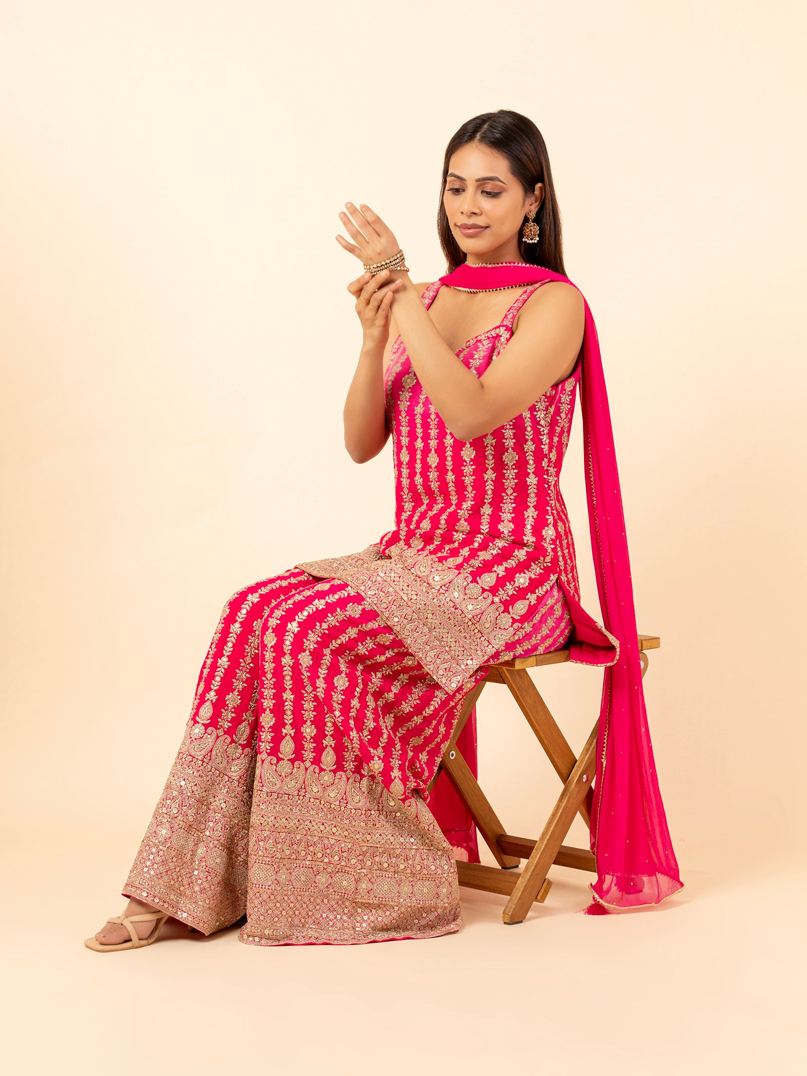 Fuchsia Gilded Floral Vines Sharara Ensemble