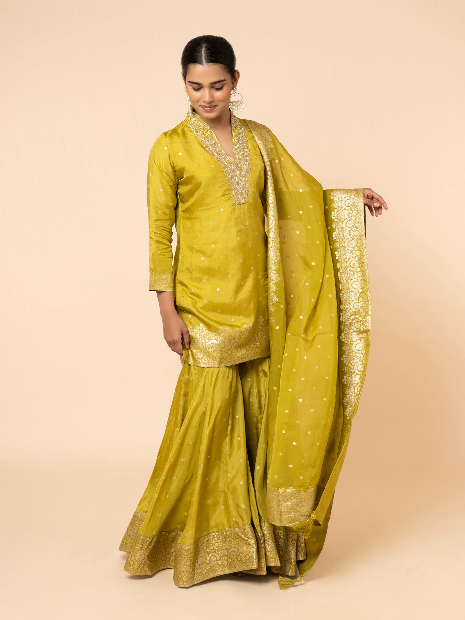 Chartreuse Silk Gharara Ensemble