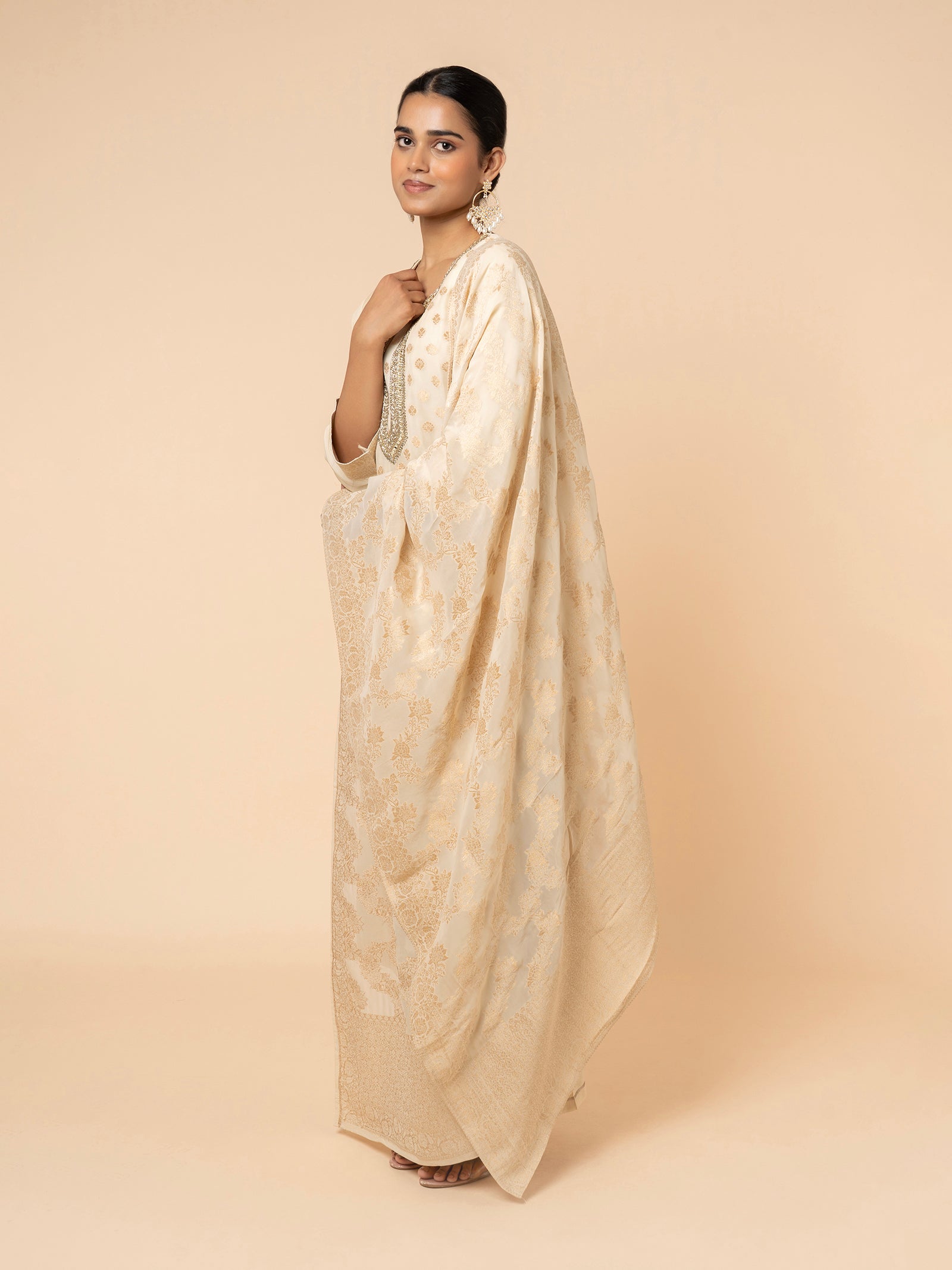 Ivory Silk Suit with Gold Weaving