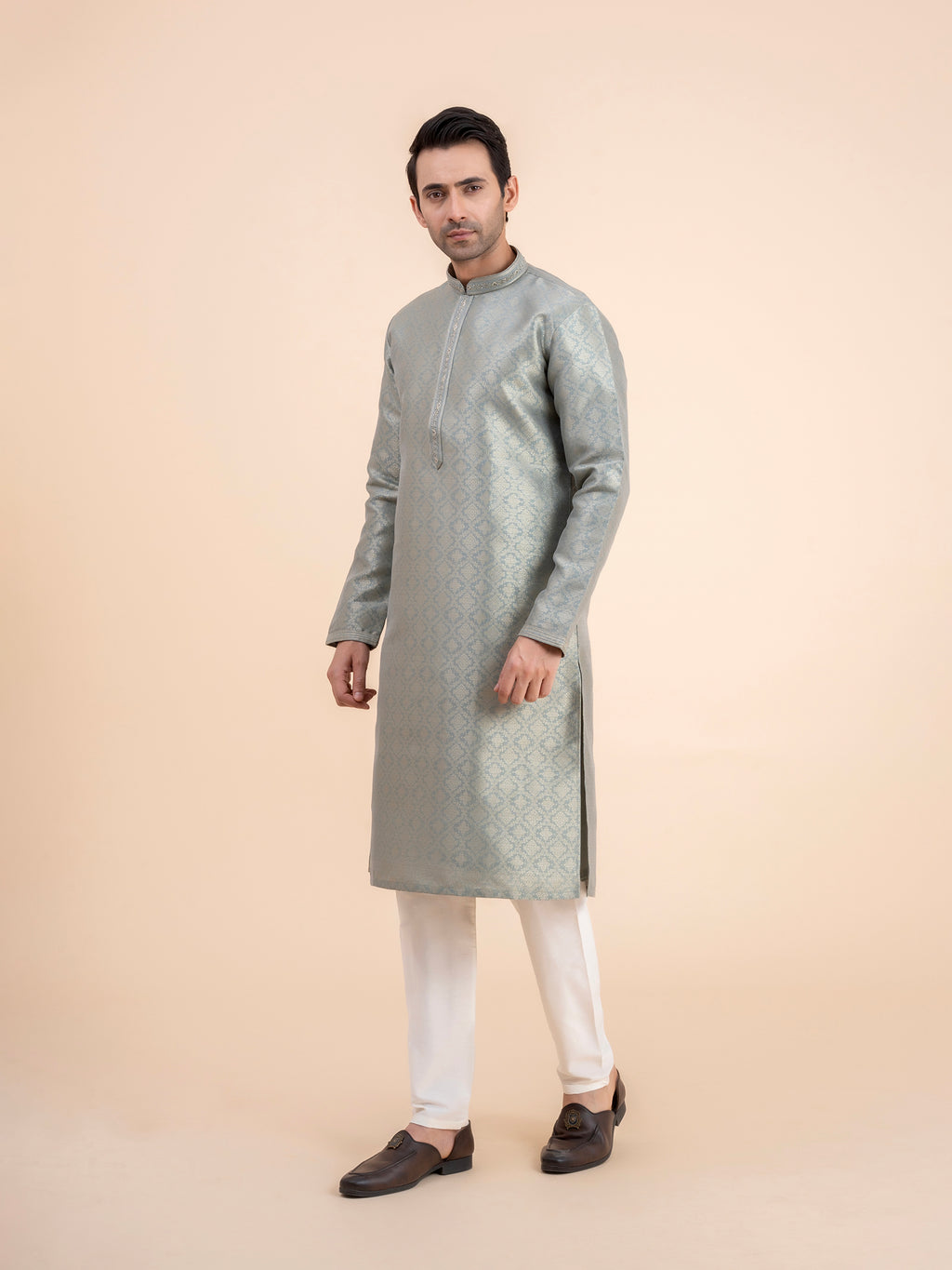Sage Green Brocade Kurta Set