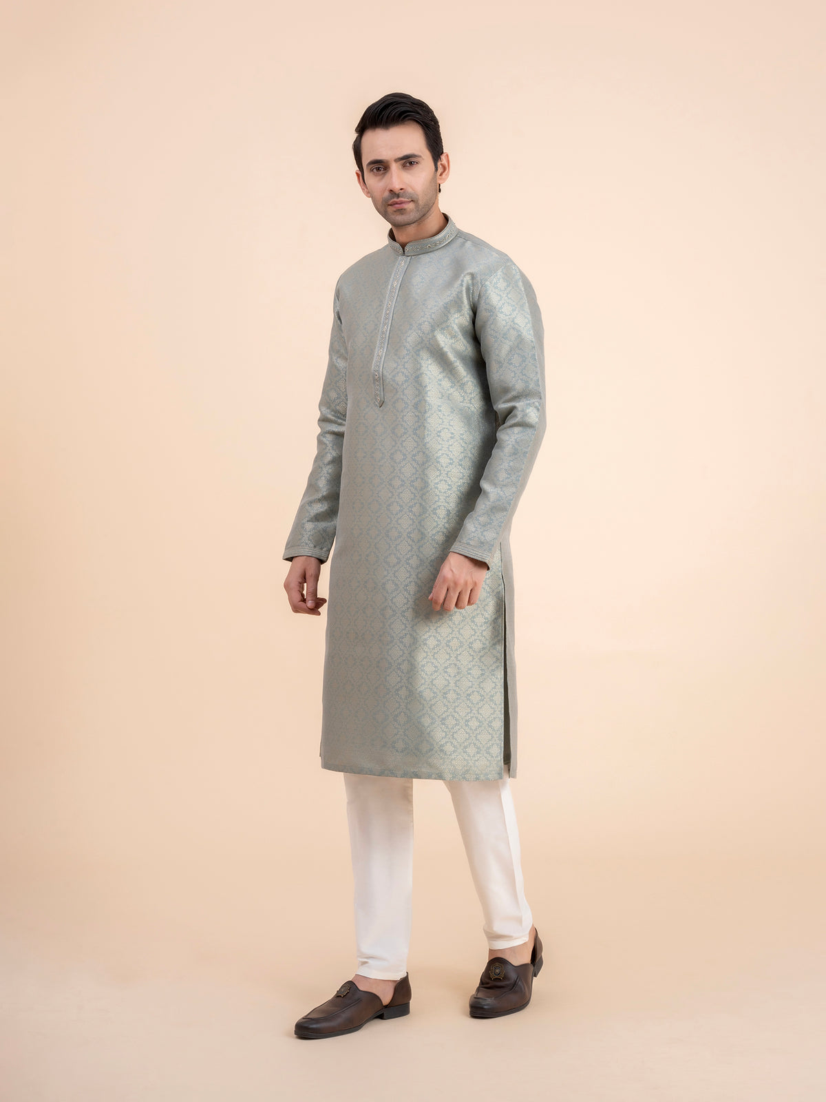 Sage Green Brocade Kurta Set