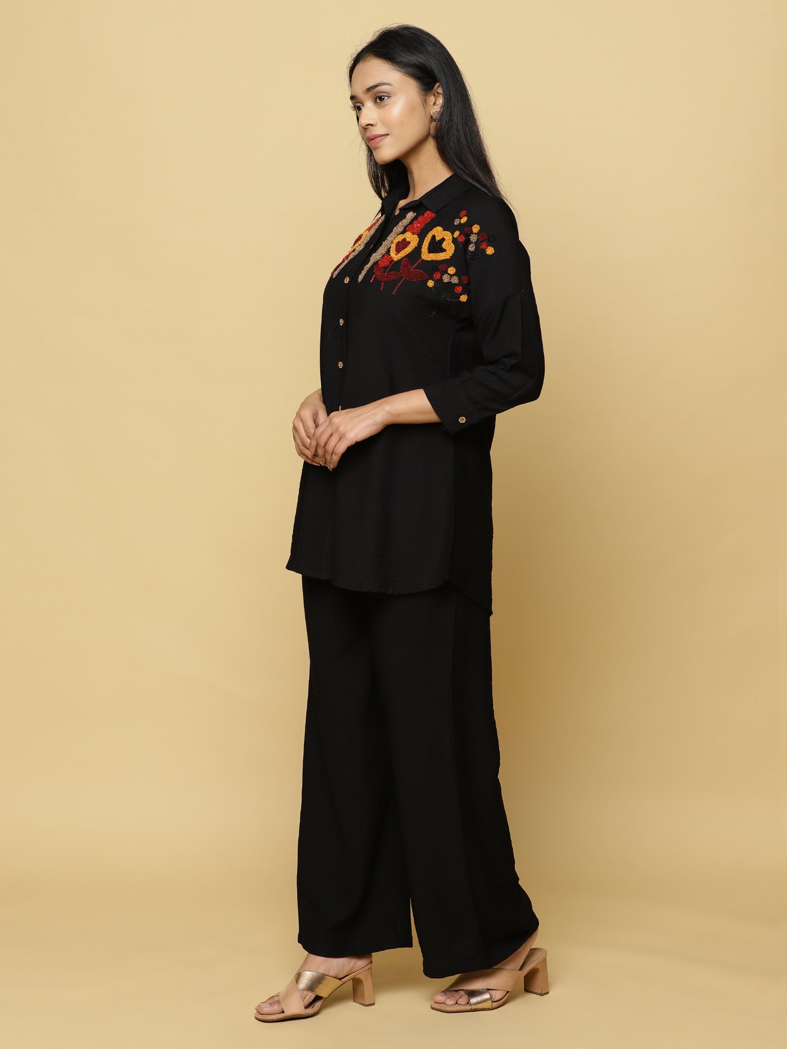 Black Embroidered Shirt Co-ord Set