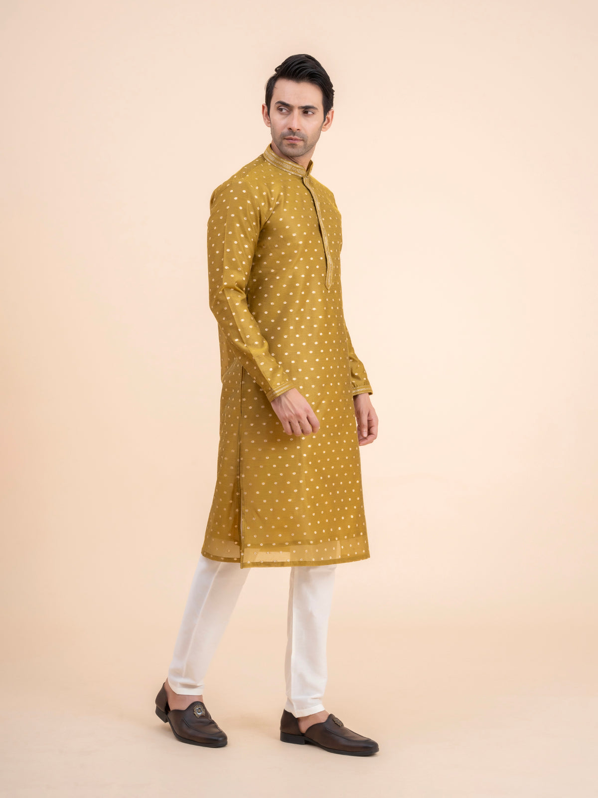 Mustard Yellow Woven Kurta Set