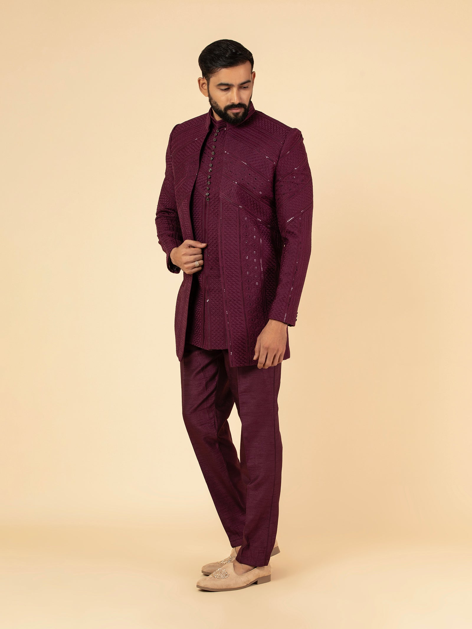 Wine Mosaic Indowestern Set