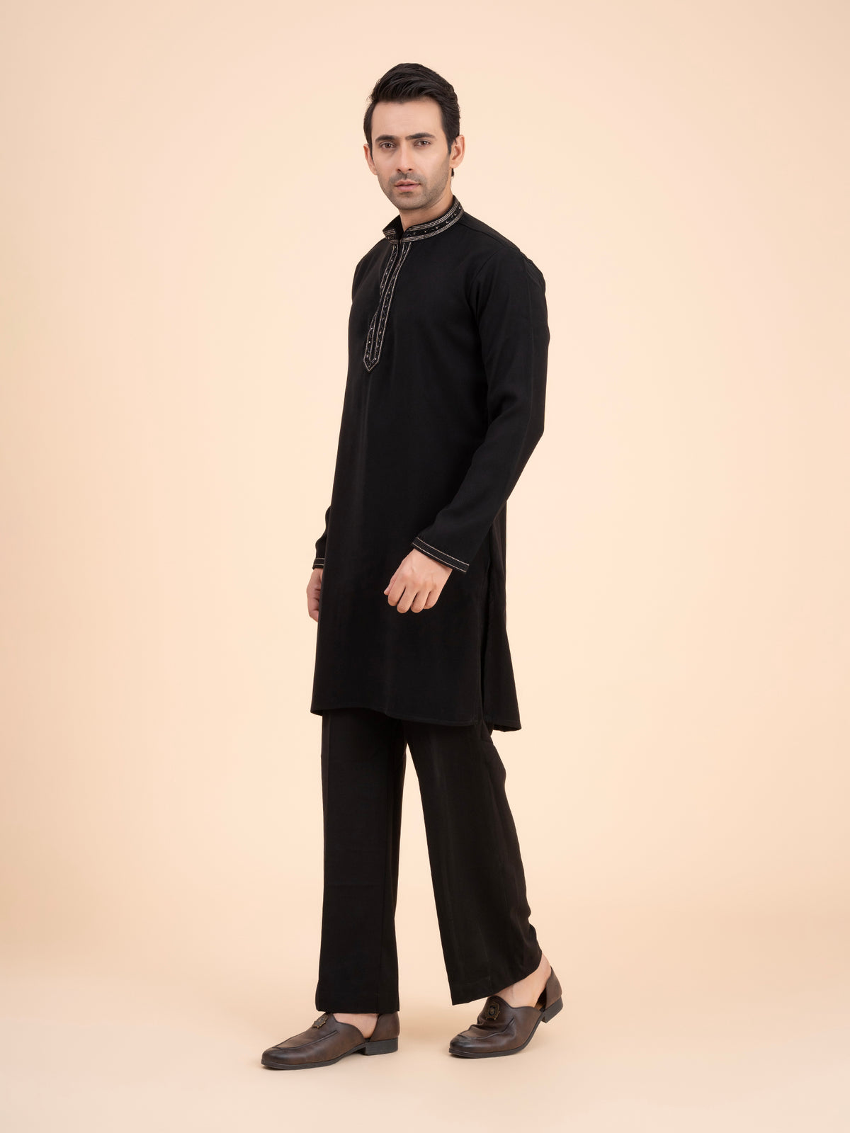 Midnight Noir Embellished Neck Kurta Set