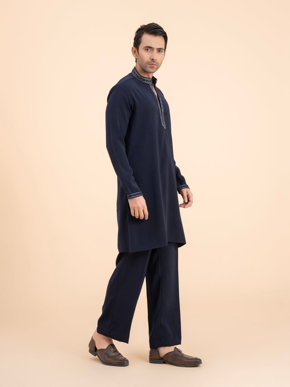 Midnight Navy Embellished Neck Kurta Set