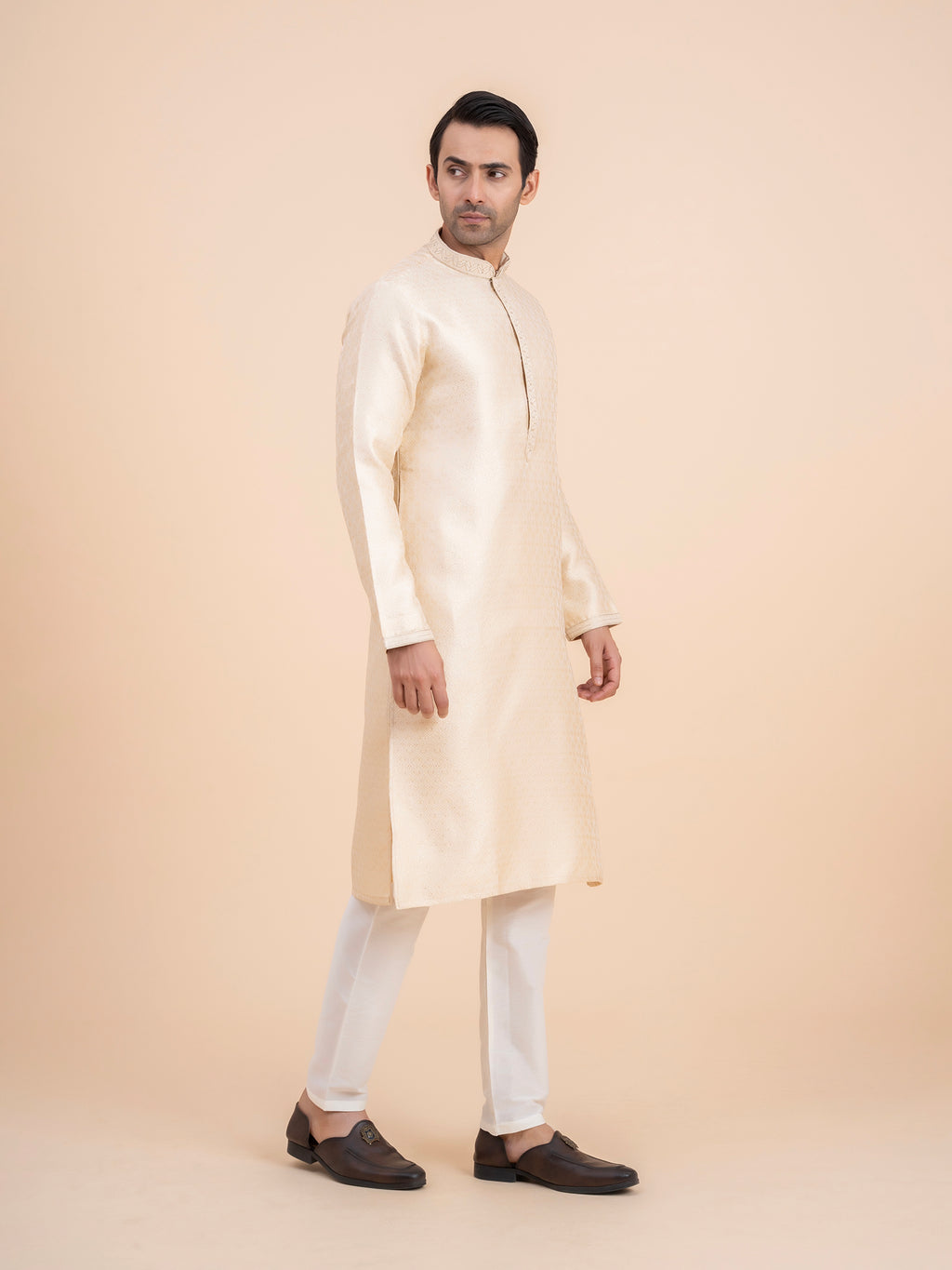 Cream Jacquard Kurta Set