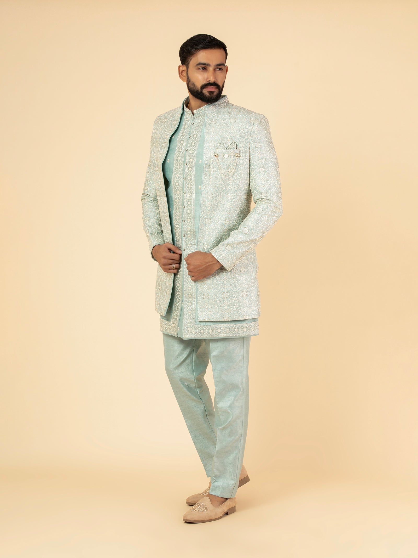 Seafoam Filigree Indowestern Set