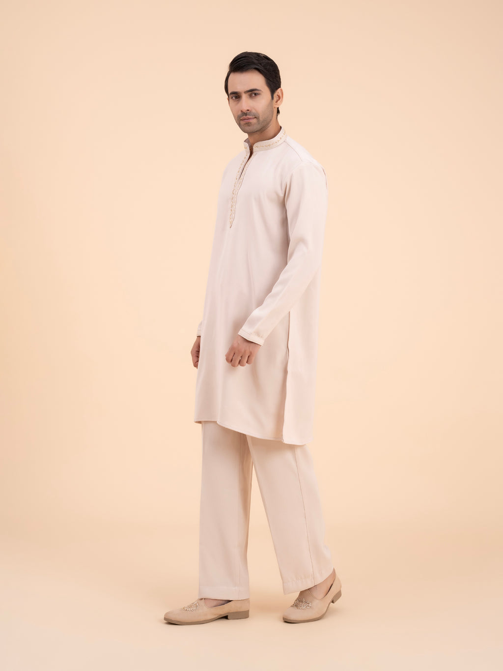 Soft Sand Embellished Neck Kurta Set