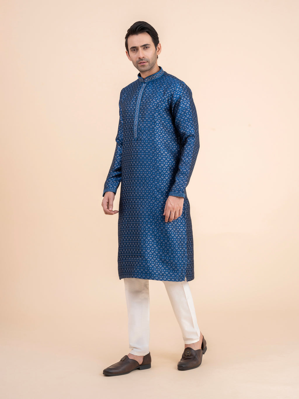 Deep Blue Brocade Kurta Set