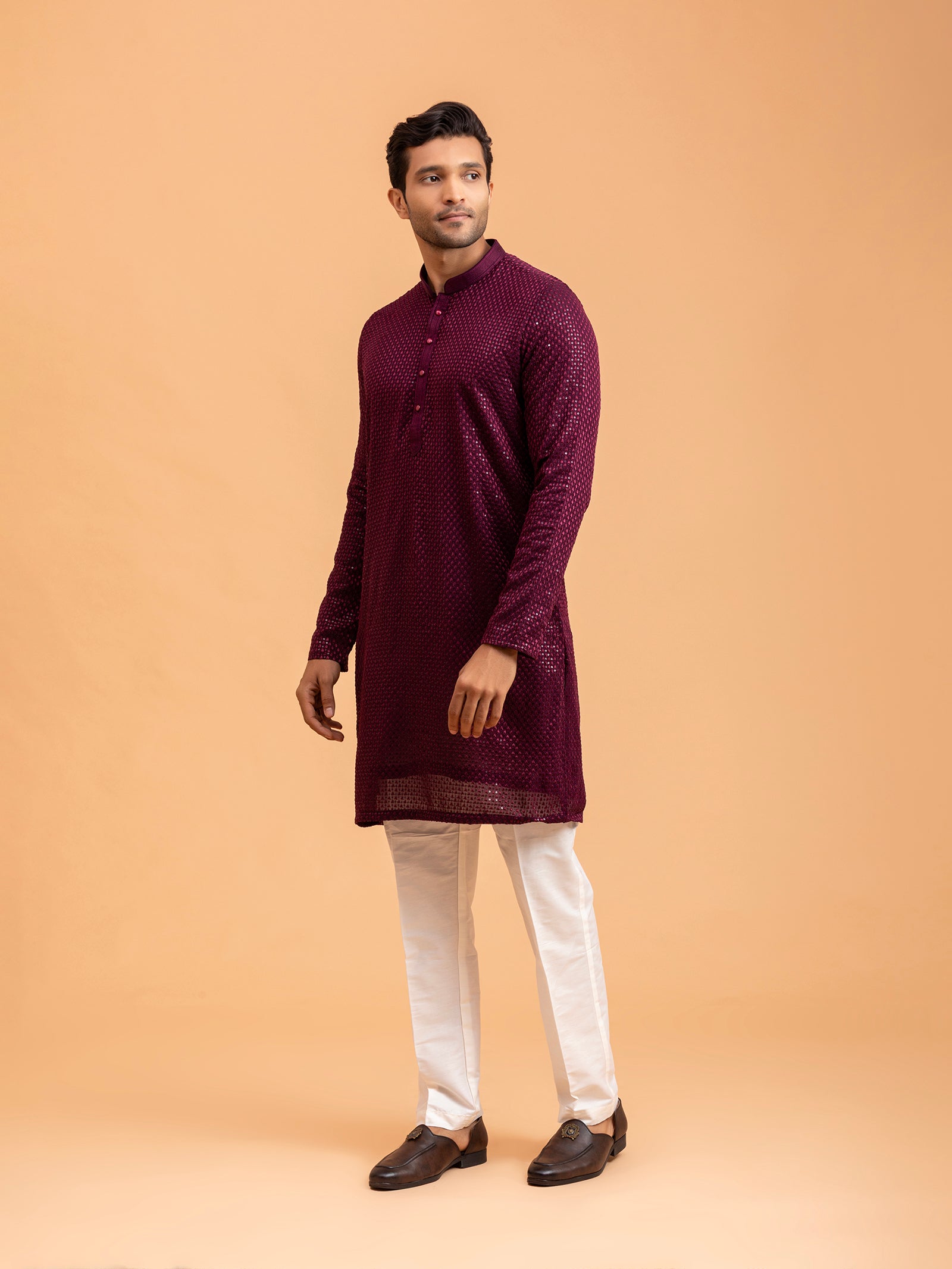 Deep Burgundy Sequin Embellished Kurta