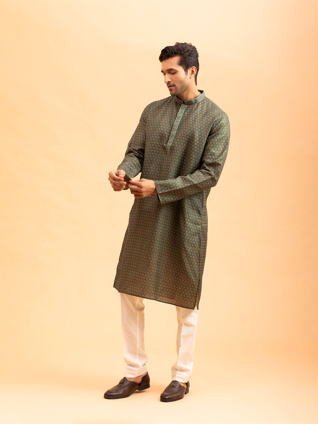Olive Floral Motif Kurta