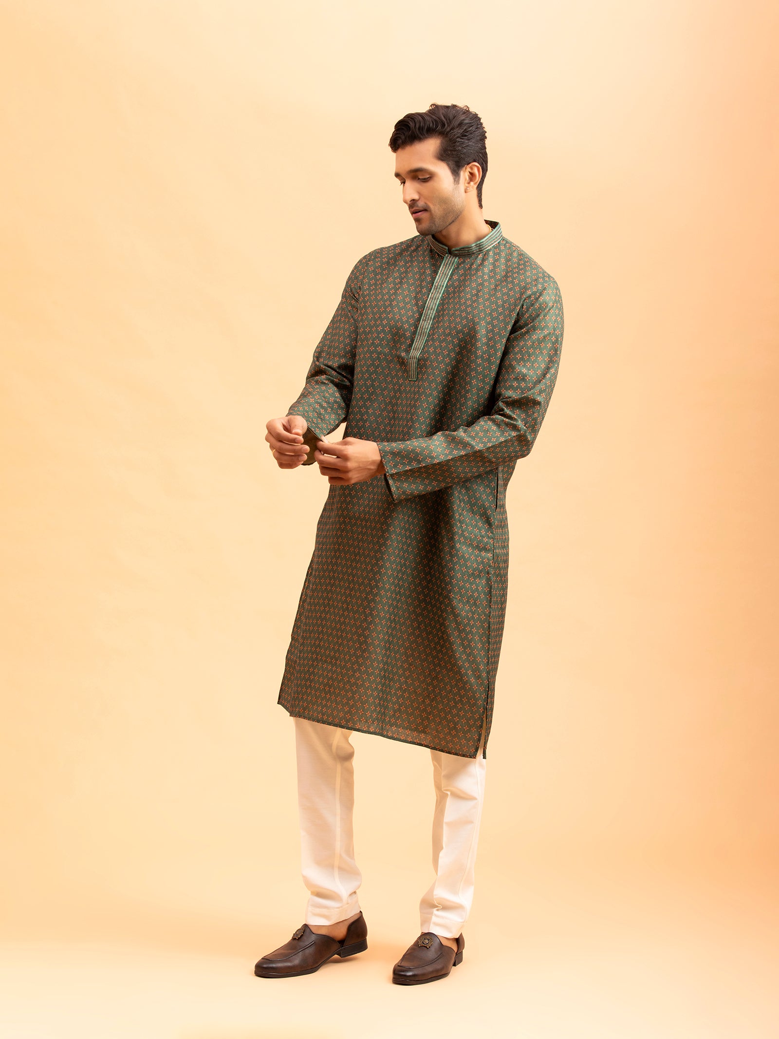 Olive Floral Motif Kurta