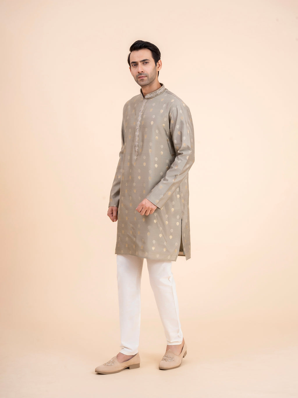 Olive Gold-Dot Kurta Set