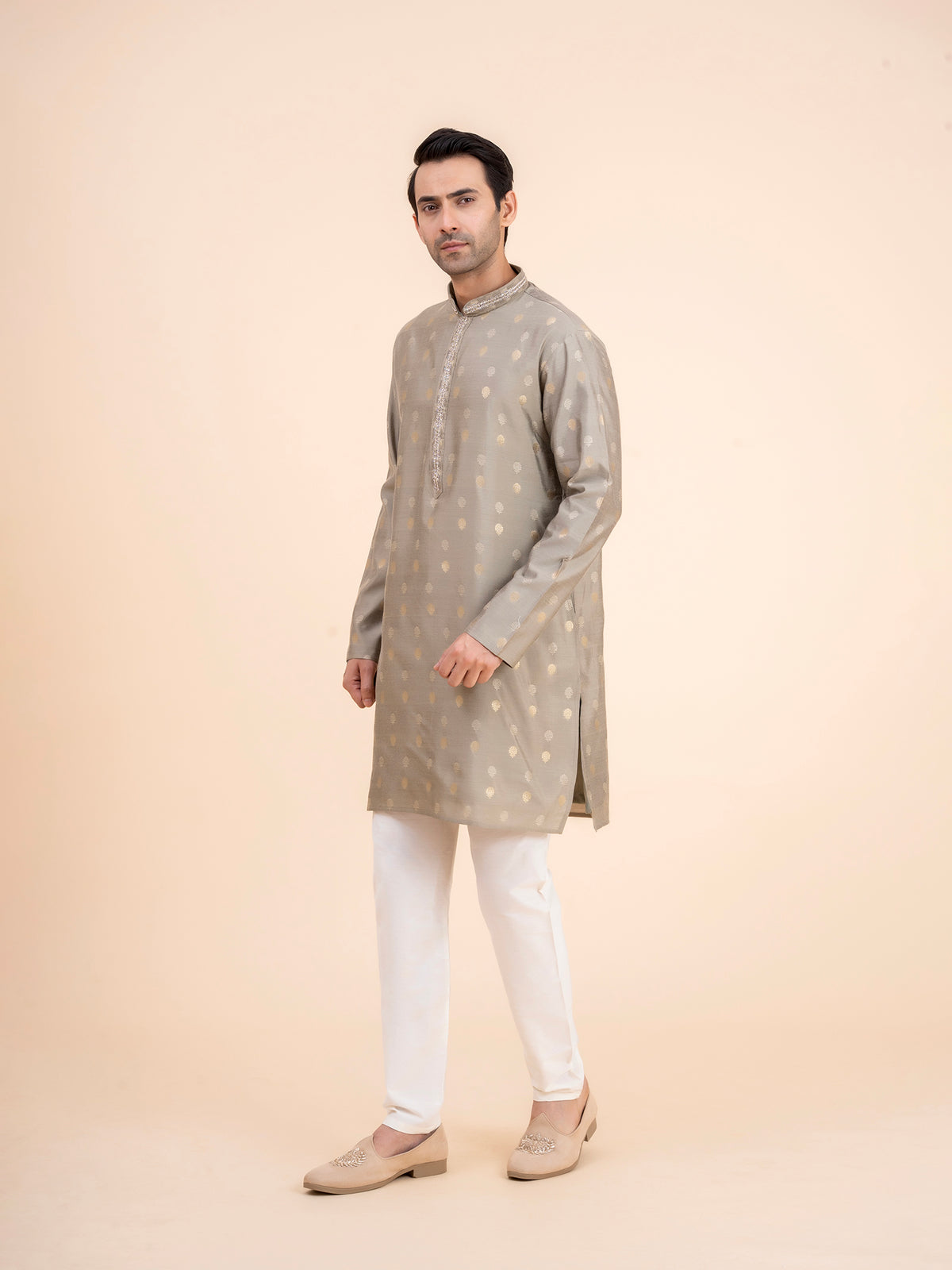 Olive Gold-Dot Kurta Set