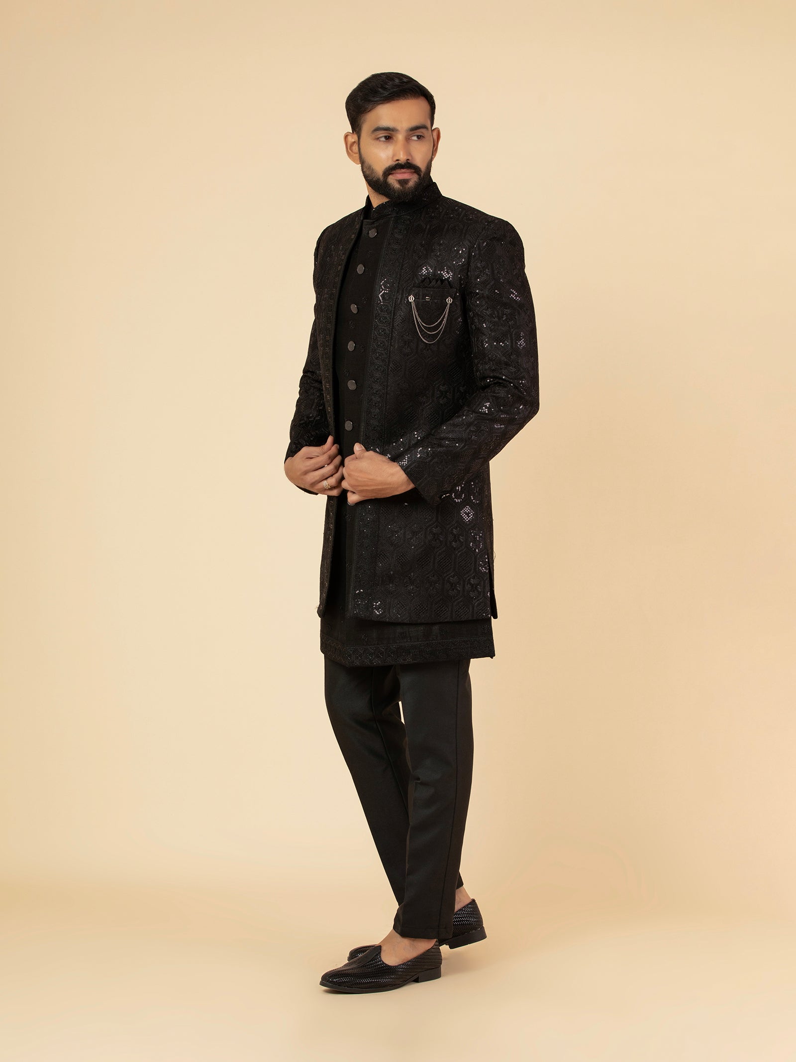 Obsidian Black Sequin Indowestern Set
