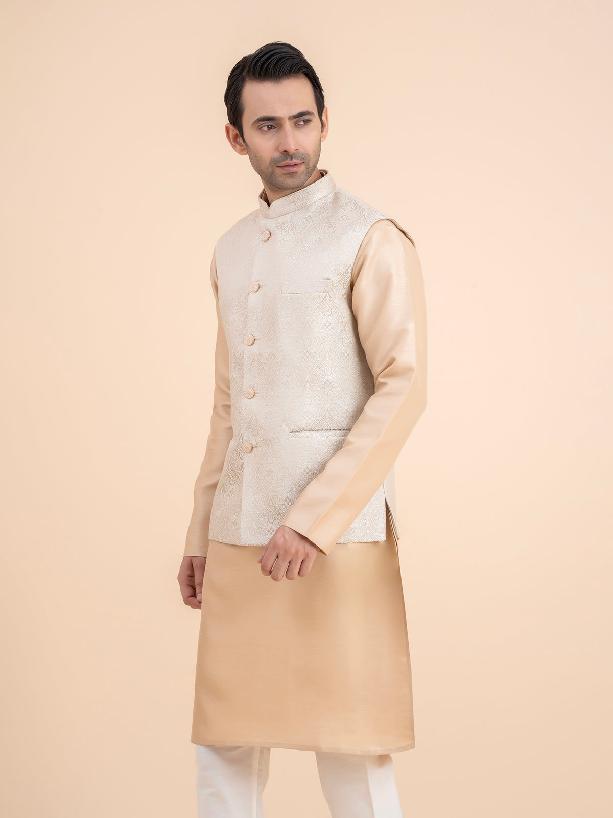 Champagne Gold Embroidered Nehru Jacket