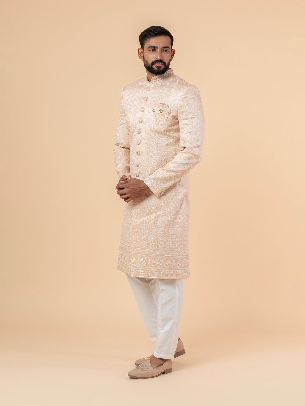 Alabaster Blush Heavy-Embroidered Sherwani
