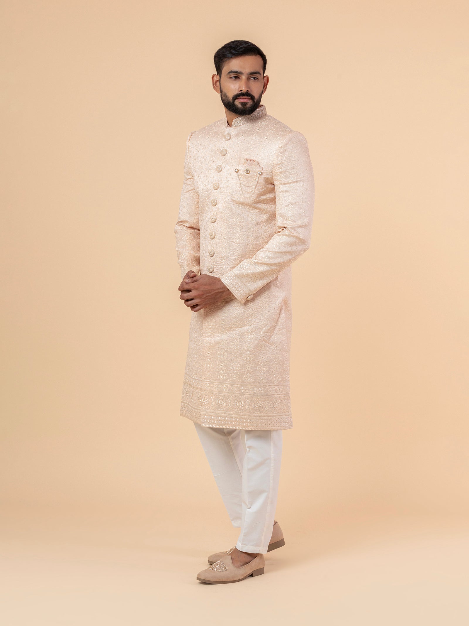 Alabaster Blush Heavy-Embroidered Sherwani