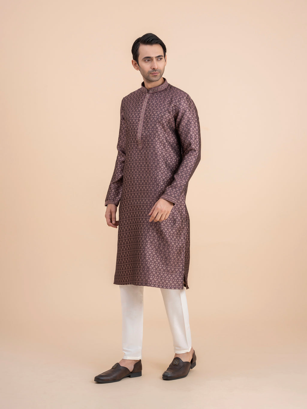Dark Plum Brocade Kurta Set