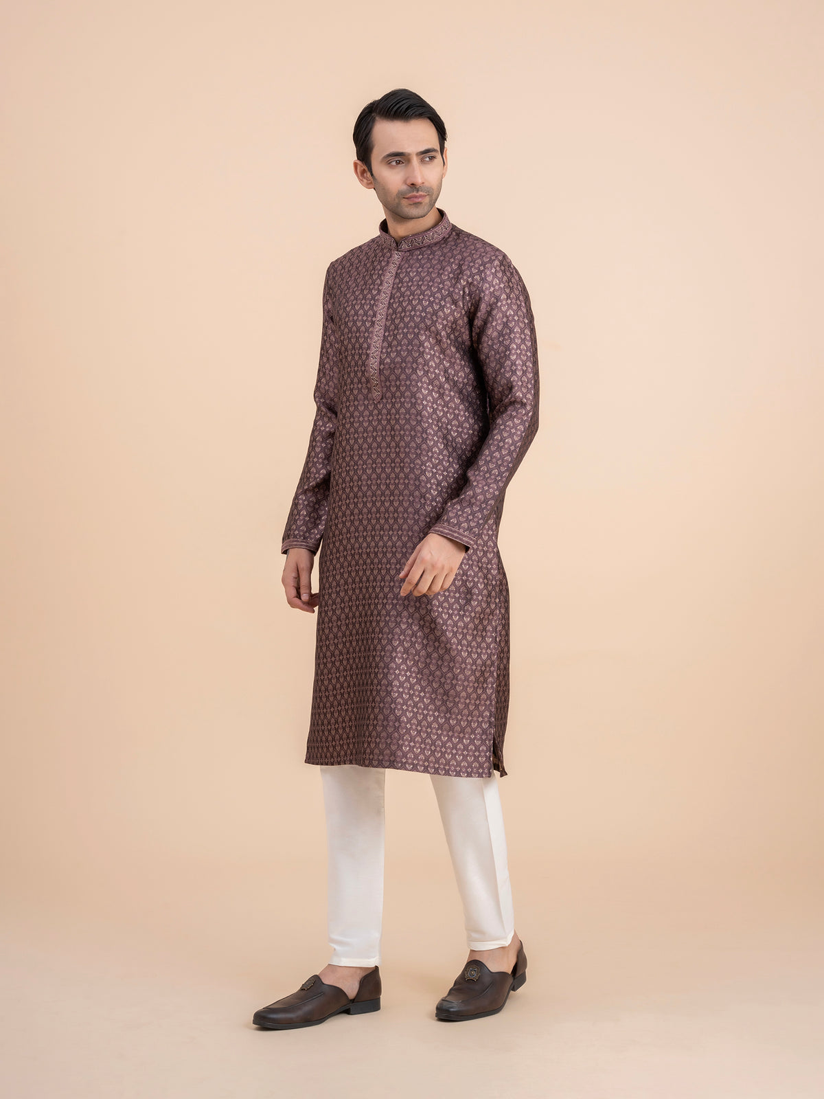 Dark Plum Brocade Kurta Set