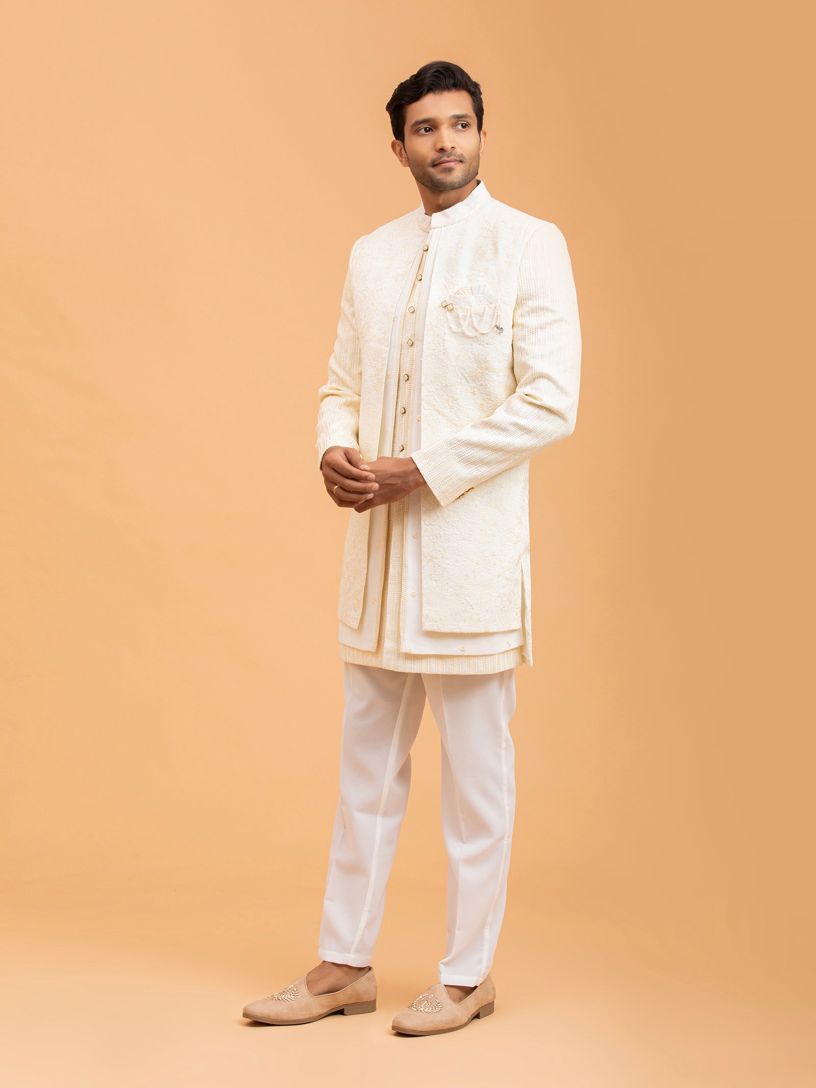 Ivory Pristine Embroidered Indo-Western Set