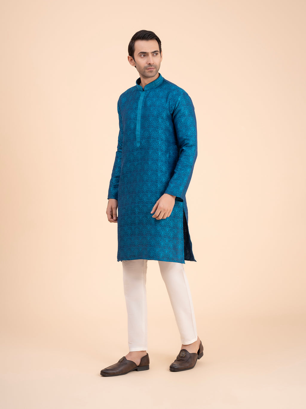 Ocean Teal Brocade Kurta Set