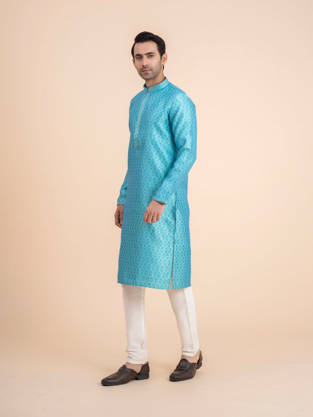 Turquoise Brocade Kurta Set