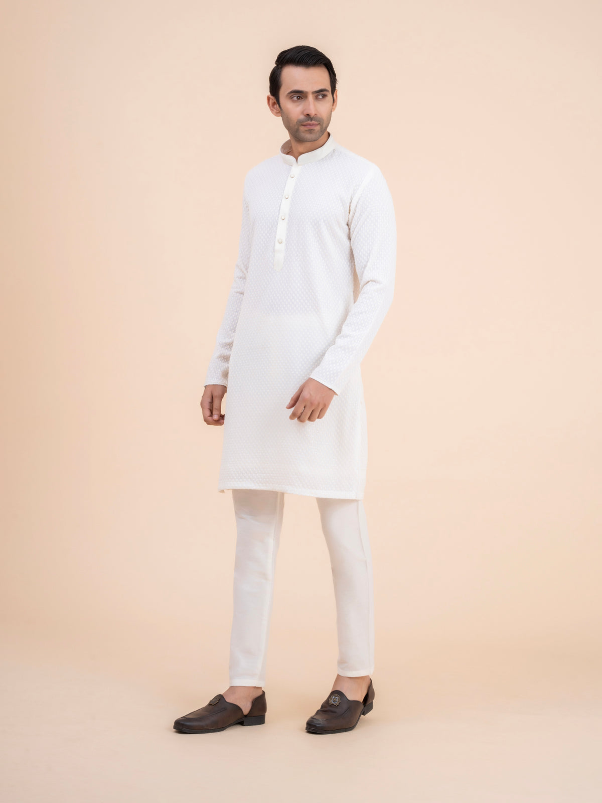 Off-White Textured Kurta Set