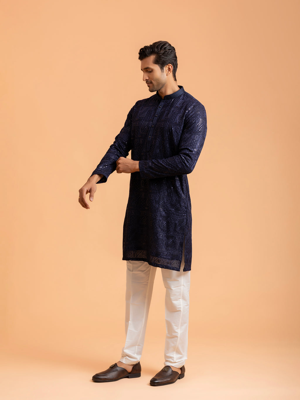 Midnight Blue Geometric Embroidered Kurta Set