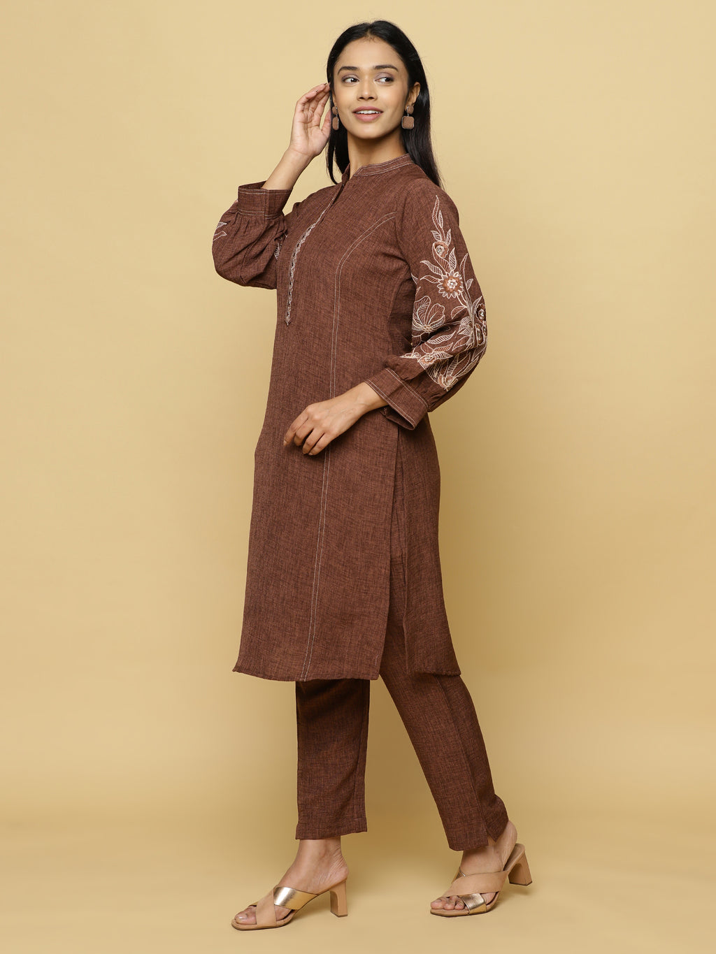 Brown Embroidered Co-ord Set