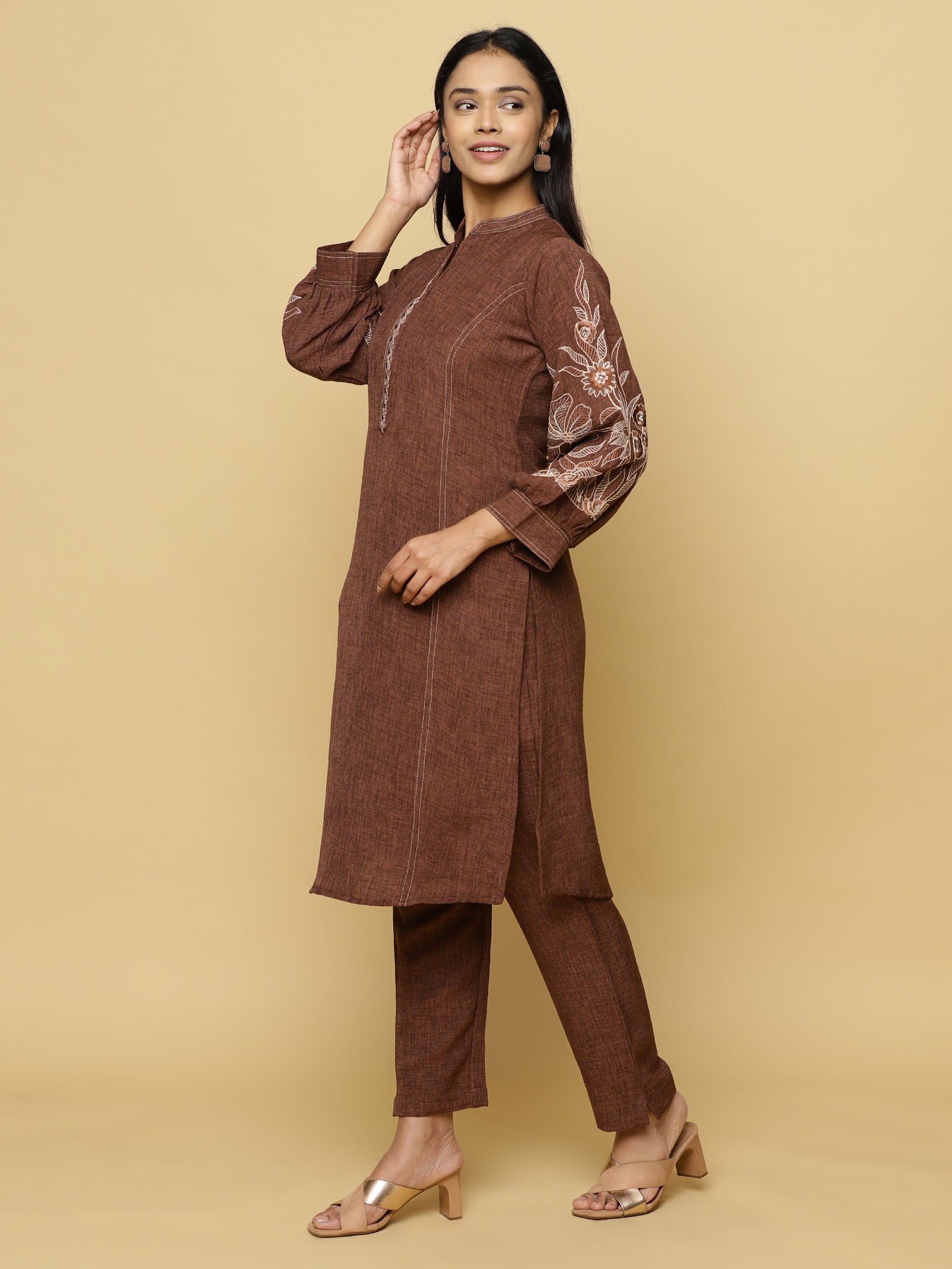 Brown Embroidered Co-ord Set