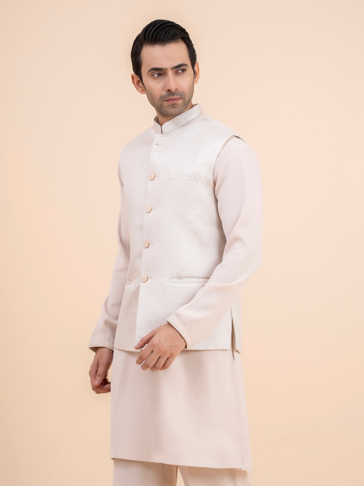 Off-White Embroidered Nehru Jacket
