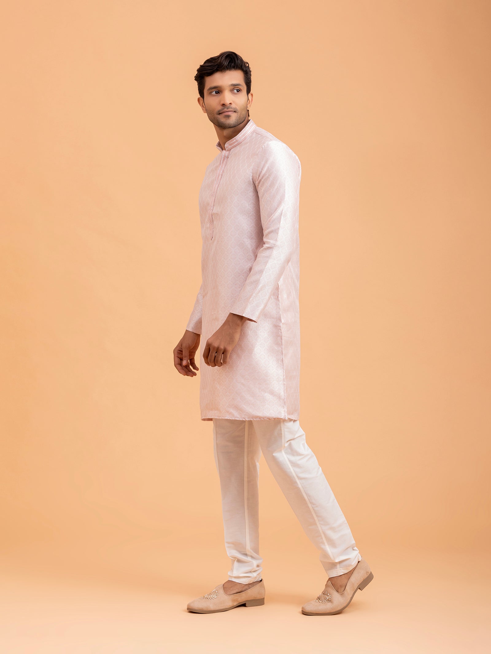 Blush Petal Weave Kurta Set