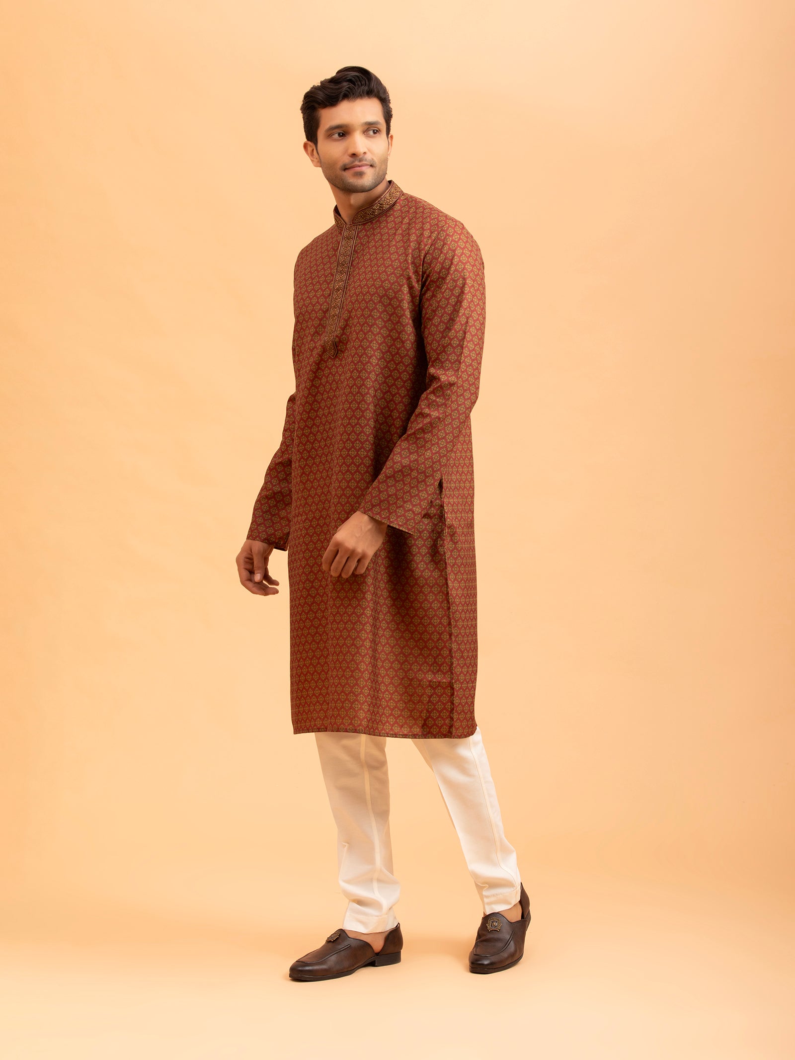 Maroon Geometric Patterned Kurta