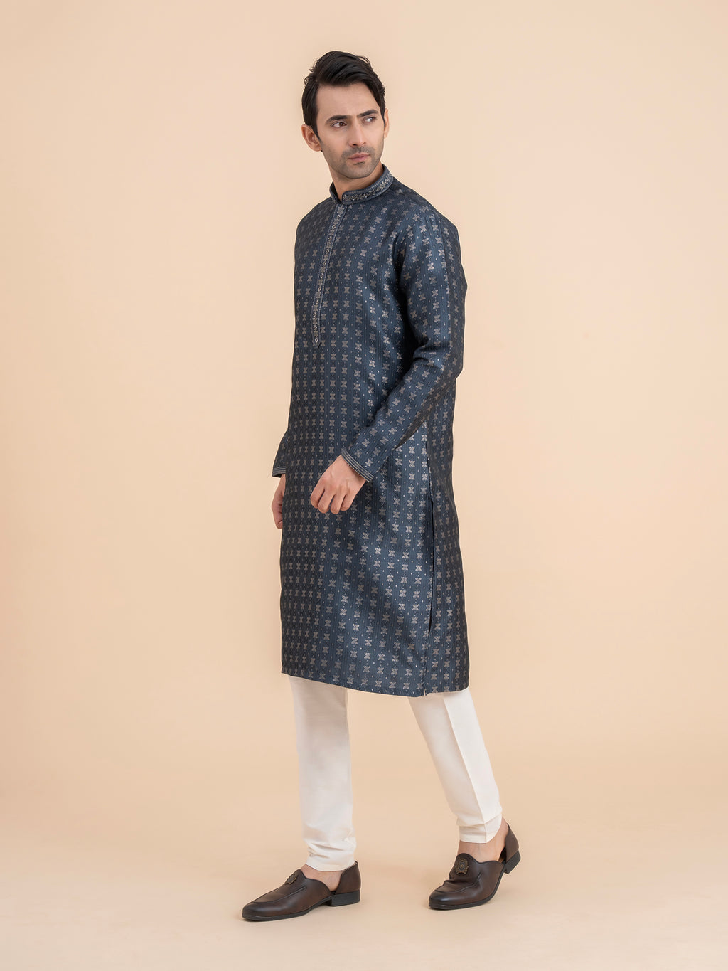 Charcoal Woven Kurta Set