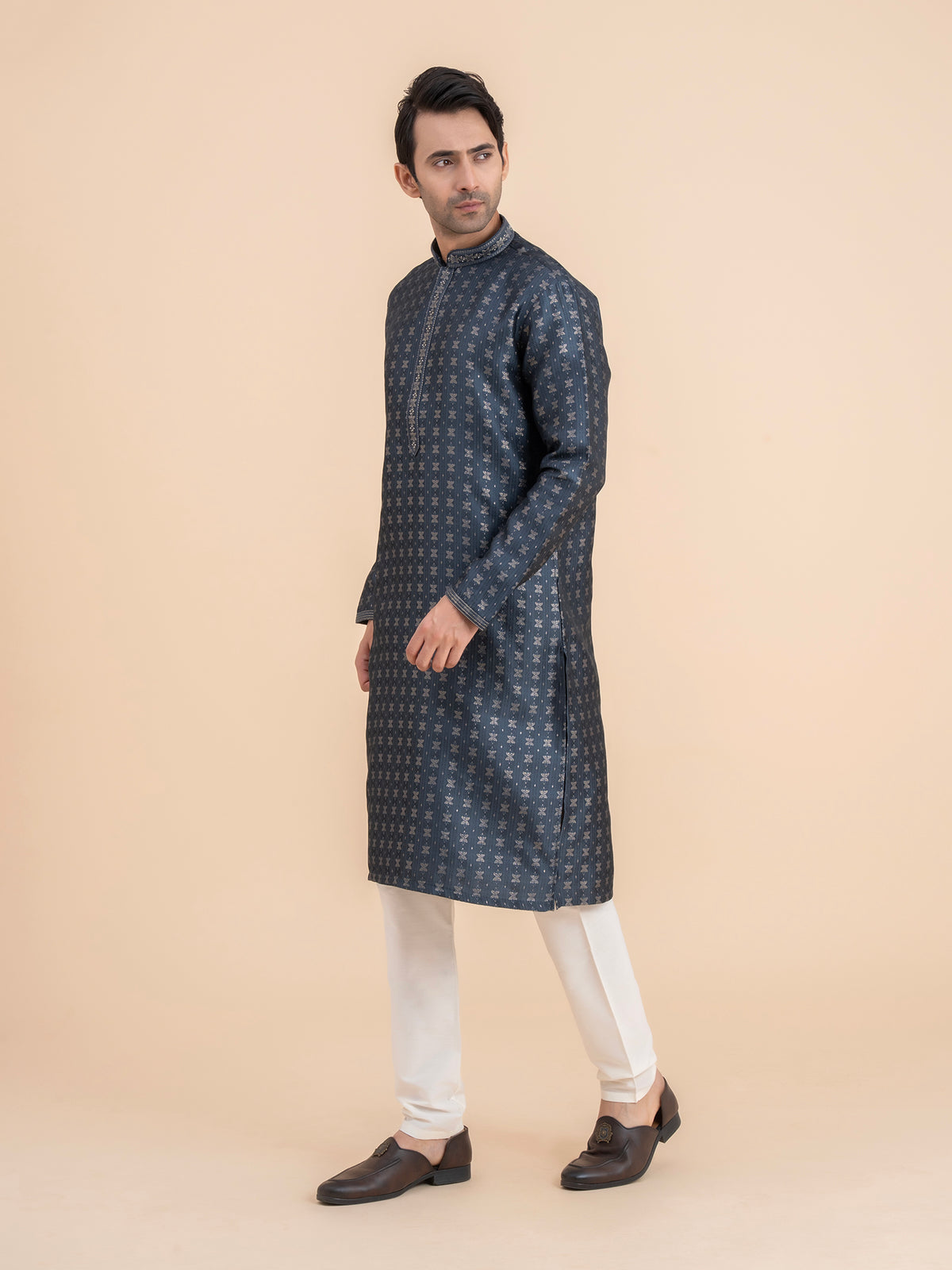 Charcoal Woven Kurta Set