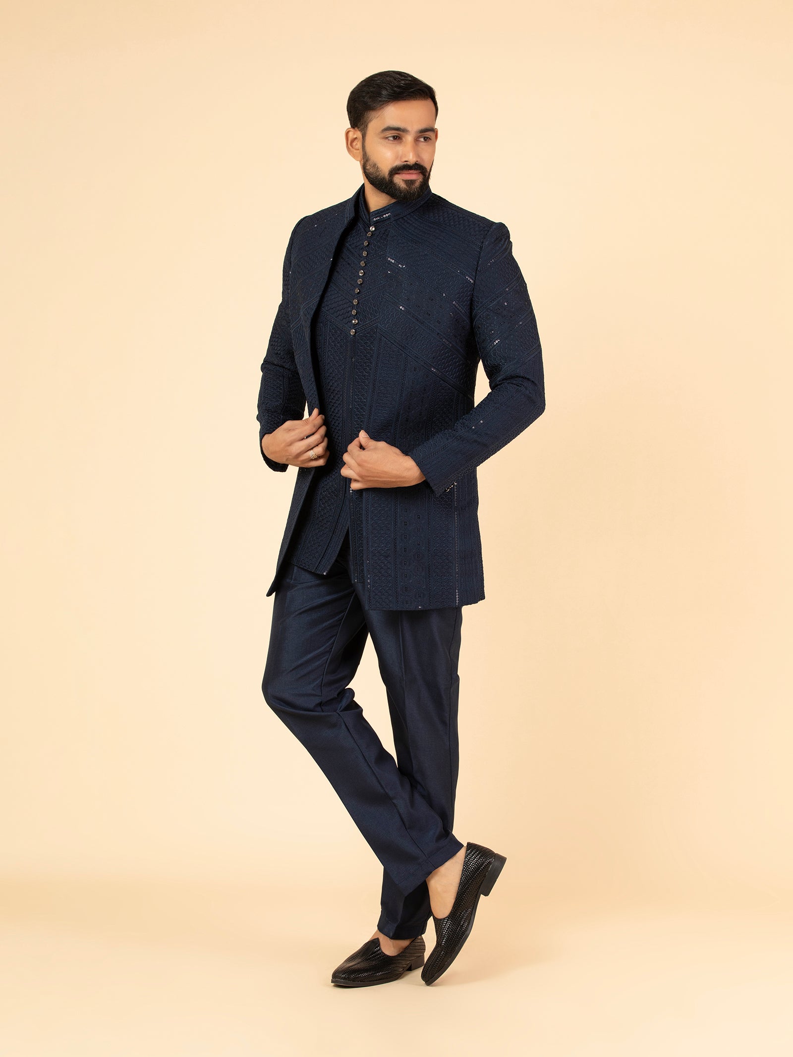 Navy Obsidian Indowestern Set