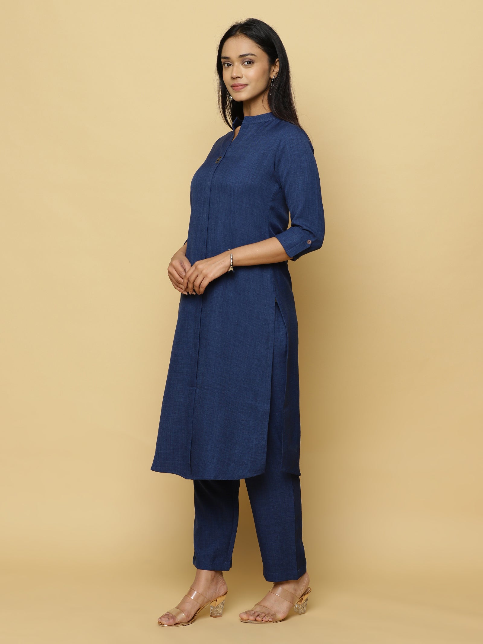 Navy Blue Mandarin Coord Set