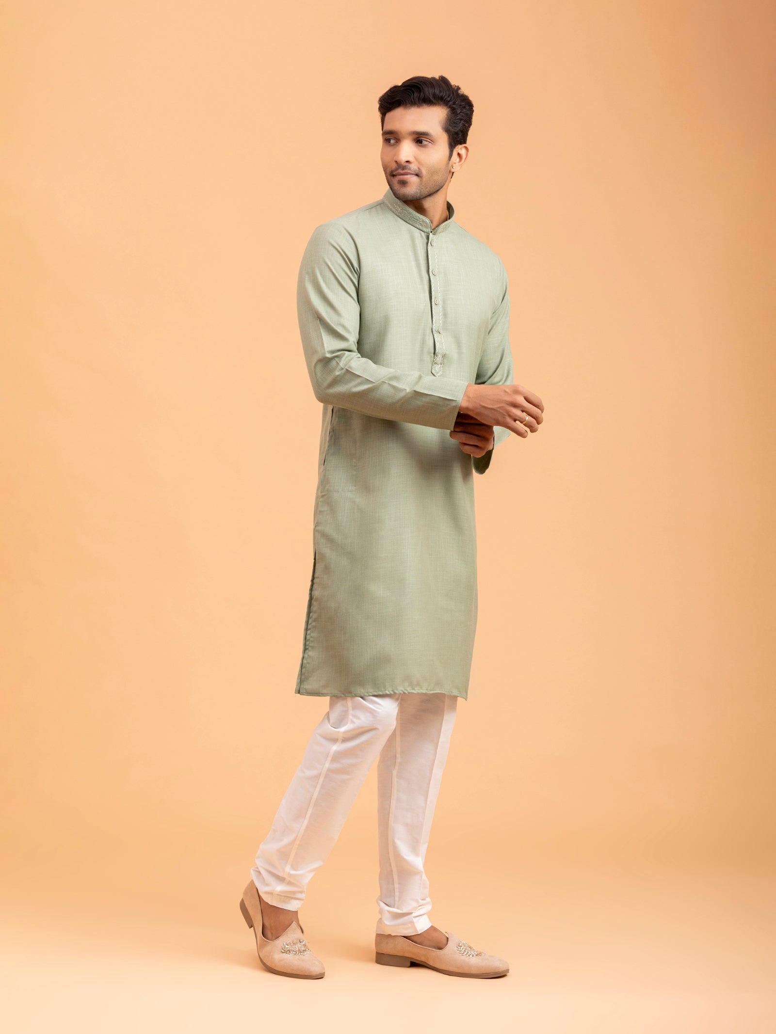 Sage Green Embroidered Placket Kurta Set