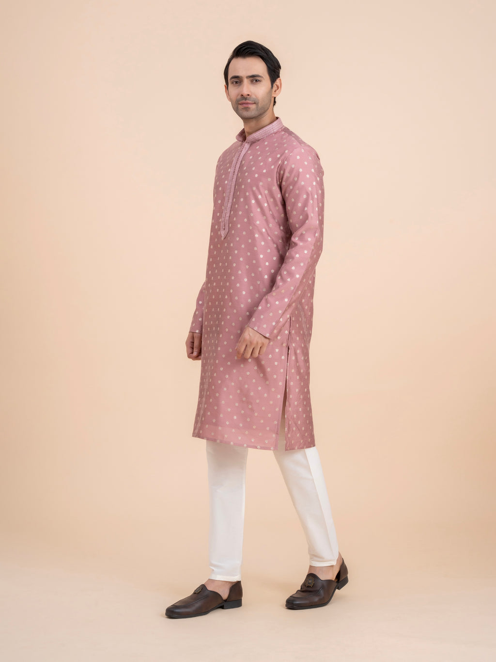 Dusty Pink Woven Kurta Set