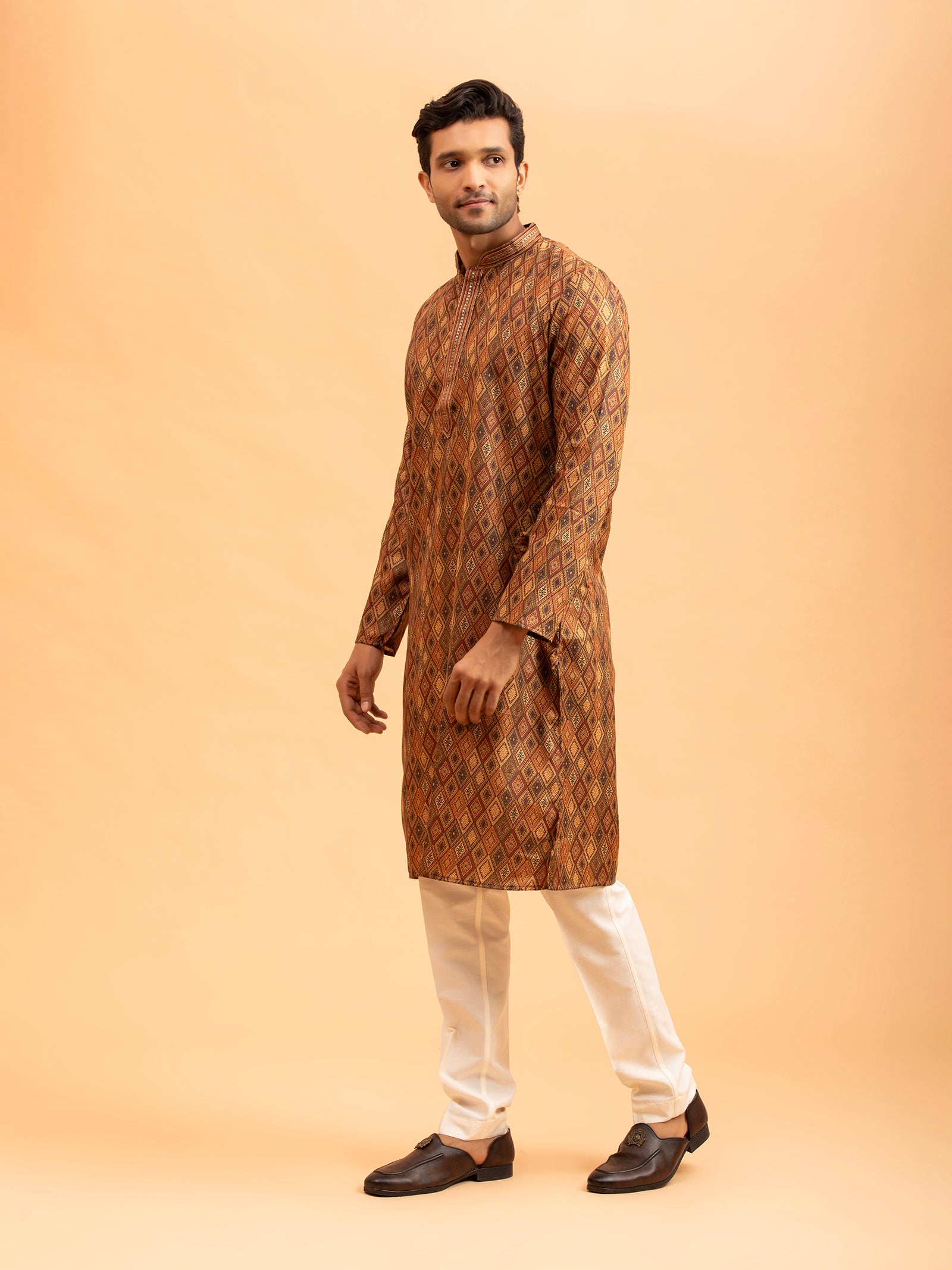 Geometric Patterned Copper Kurta